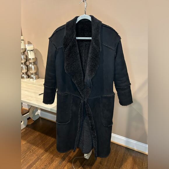Zara Black REVERSIBLE LONG COAT SUEDE Size XS EUC - Picture 9 of 16